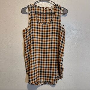 Loft Orange Black Cream Plaid Sleeveless Blouse Size XS Preppy Workwear Office